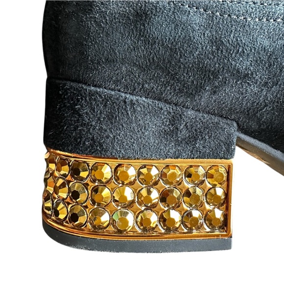 Jeffrey Campbell Metcalf-J2 Black Suede Chelsea Ankle Bootie Jeweled Heel - Picture 3 of 16